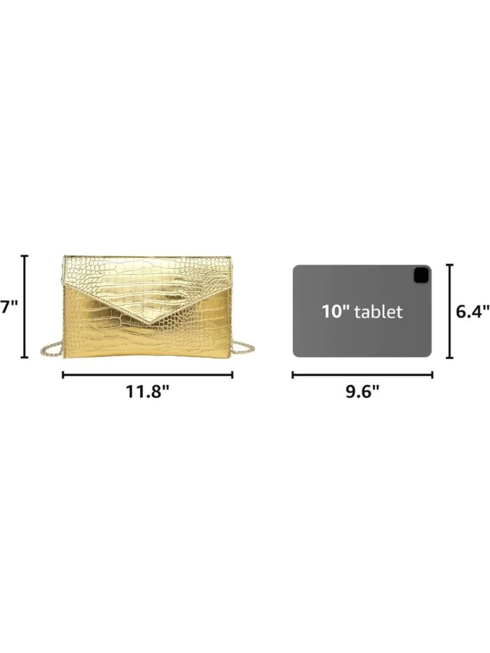 Chic Metallic Gold Envelope Clutch Purse with Detachable Chain for Women